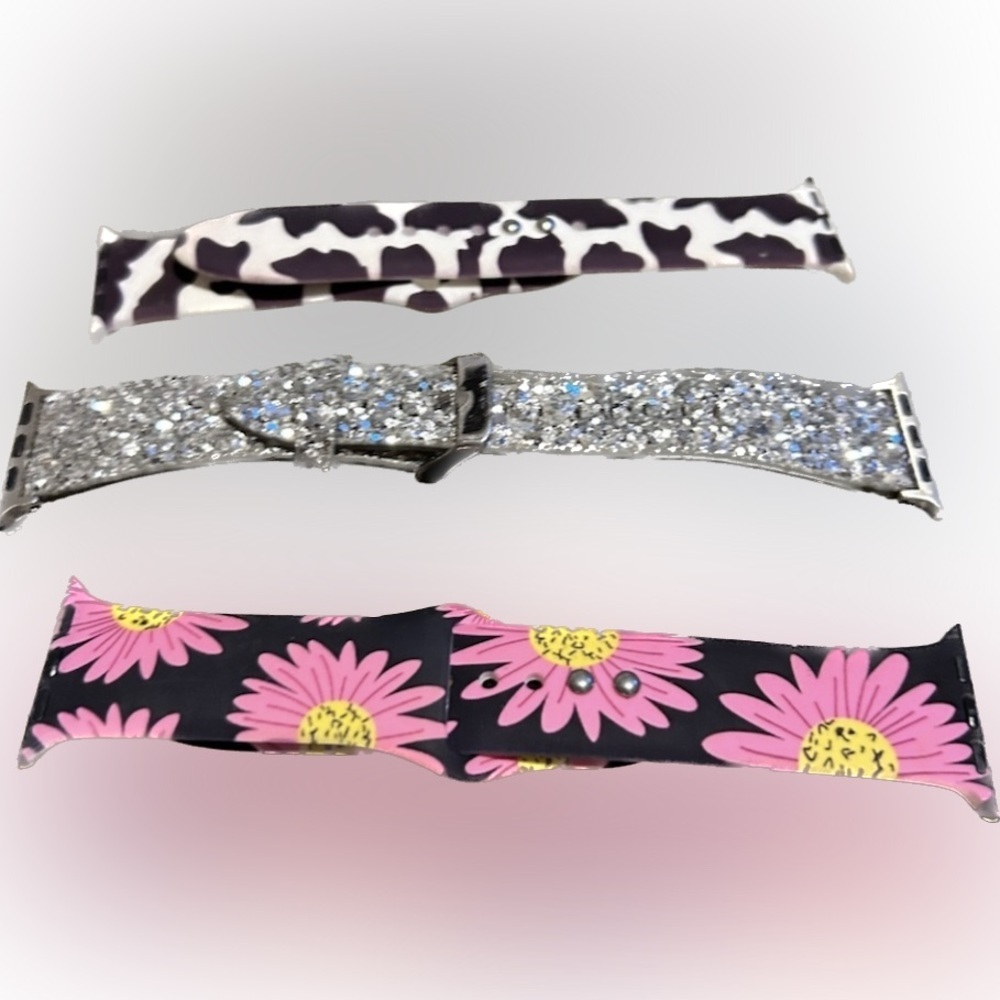 Cow daisy and bling fit bands Apple Watch 42mm bundle 3+ $5 each - Picture 1 of 3